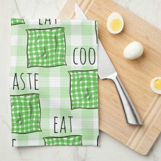 Groene en witte controles theedoek (Quarter Fold)