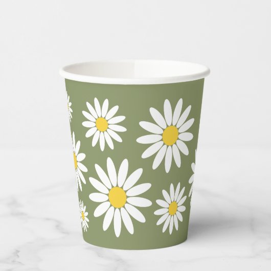 Groene en Witte Daisy Papieren Bekers (Links)