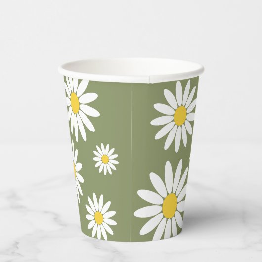 Groene en Witte Daisy Papieren Bekers (Rechts)