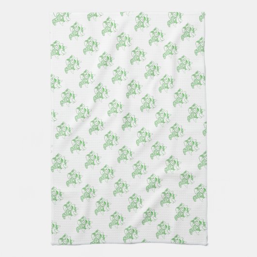 Groene en Witte Dala Horses Keukenhanddoeken (Verticaal)