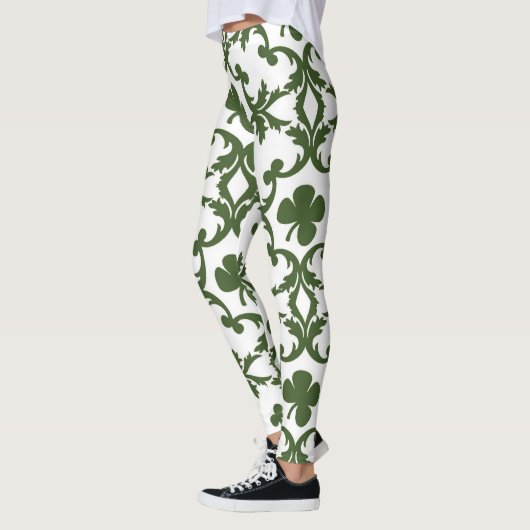 Groene en witte Damask met shamrocks Leggings (Links)