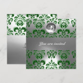 GROENE EN WITTE DAMASTEN EDELSTEEN MONOGRAM KAART (Voorkant / Achterkant)