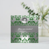 GROENE EN WITTE DAMASTEN EDELSTEEN MONOGRAM KAART (Staand voorkant)