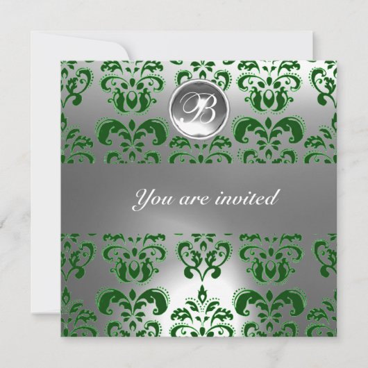 GROENE EN WITTE DAMASTEN EDELSTEEN MONOGRAM KAART (Voorkant)