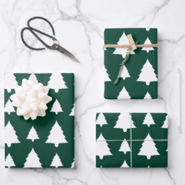 Groene en witte dennenboom kerstboom patroon inpakpapier vel