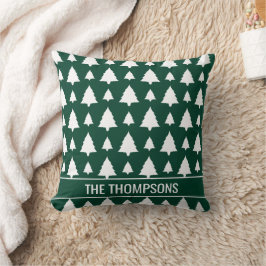 Groene en witte dennenboom kerstboom patroon & tek kussen