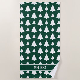 Groene en witte dennenboom kerstboom patroon & tek strandlaken