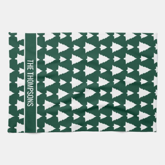 Groene en witte dennenboom kerstboom patroon & tek theedoek (Horizontaal)