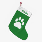 Groene en witte dog Silhouette met aangepaste naam Kleine Kerstsok (Voorkant (Hangend))