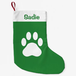 Groene en witte dog Silhouette met aangepaste naam Kleine Kerstsok