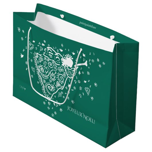 Groene en Witte Engel geschenkzak Groot Cadeauzakje (Voorkant Gekanteld)