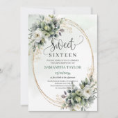 Groene En Witte Eucalyptus Sweet 16 Uitnodiging (Voorkant)