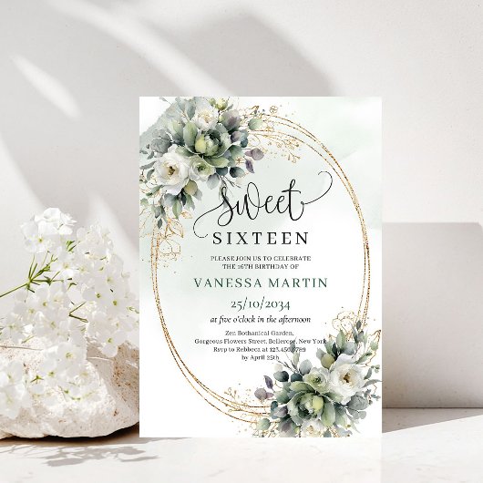 Groene En Witte Eucalyptus Sweet 16 Uitnodiging