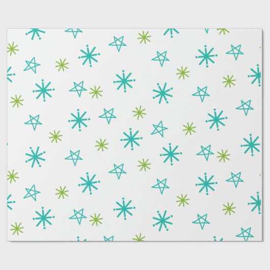 Groene en witte feestelijke sterren Moderne Kerstm Cadeaupapier (Vlak)