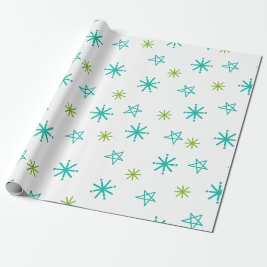 Groene en witte feestelijke sterren Moderne Kerstm Cadeaupapier (Uitgerold)