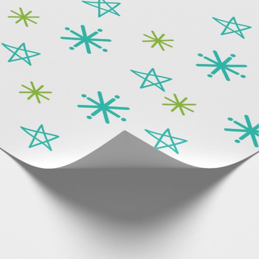 Groene en witte feestelijke sterren Moderne Kerstm Cadeaupapier (Hoek)