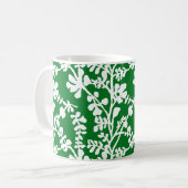 Groene en witte flora die patroon herhalen koffiemok (Voorkant links)