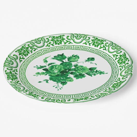 groene en witte flora papieren bordje (Gekanteld)