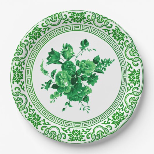 groene en witte flora papieren bordje (Voorkant)