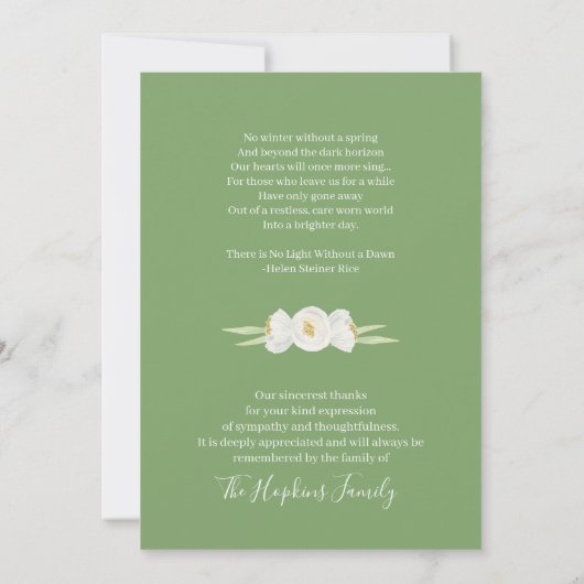 Groene en witte Floral in het liefhebben van geheu Bedankkaart (Achterkant)