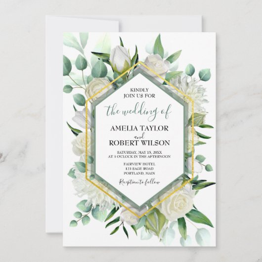 Groene en Witte Floral met Gold Lijst Kaart (Voorkant)