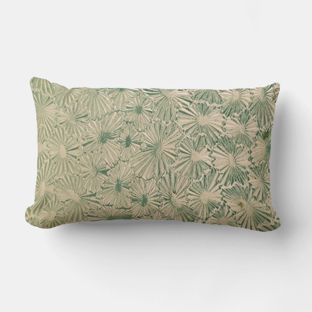 Groene en witte florale textiel kussen (Voorkant)