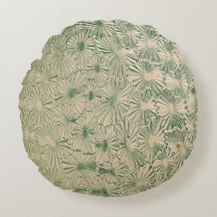 Groene en witte florale textiel rond kussen