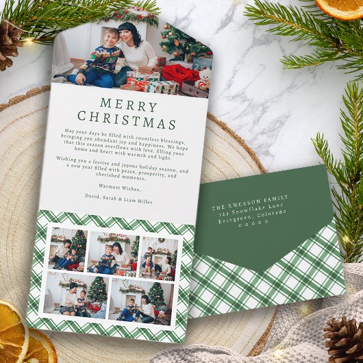 Groene en Witte Geruite Kerst Drievoudige kaart