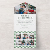 Groene en Witte Geruite Kerst Drievoudige kaart (Binnen)