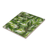 Groene en witte gestreepte visbladeren tegeltje (Zijkant)