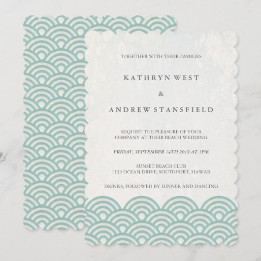 Groene en Witte geüluiseerde golven Elegant Beach Kaart (Voorkant / Achterkant)