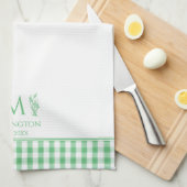 Groene en Witte Gingham Aangepaste Naam Monogram Theedoek (Quarter Fold)