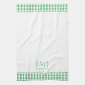 Groene en Witte Gingham Aangepaste Naam Monogram Theedoek (Verticaal)