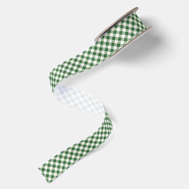 Groene en witte Gingham Kerstvakantie Satijnen Lint