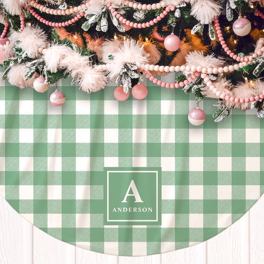 Groene en witte Gingham plaid Monogram Kerstboom Rok