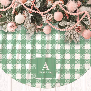 Groene en witte Gingham plaid Monogram Kerstboom Rok