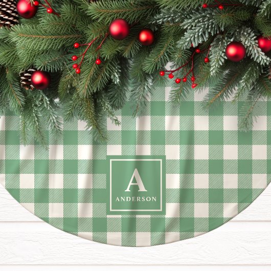 Groene en witte Gingham plaid Monogram Kerstboom Rok