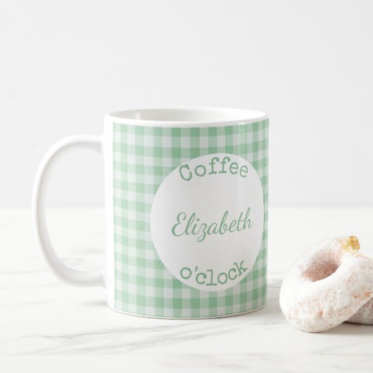 Groene en witte gipsplaat met een naam koffiemok (Met donut)