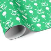 Groene en witte golfballen en clubs cadeaupapier (Rol Hoek)