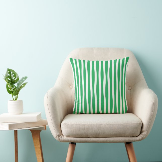 Groene en witte golvende streep kussensloop kussen (Stoel)
