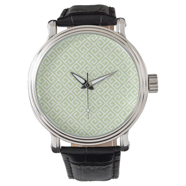 Groene en witte Griekse sleutel Horloge (Voorkant)