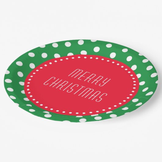 Groene en witte haarpunten met rode kerstpape papieren bordje (Gekanteld)