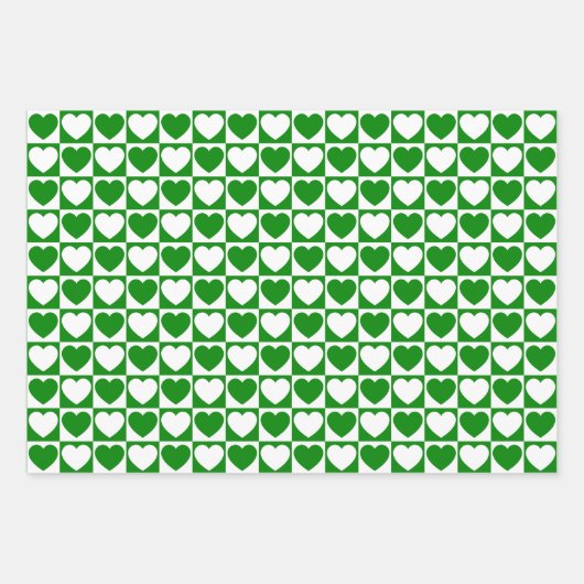 Groene en witte harten inpakpapier vel (Voorkant)