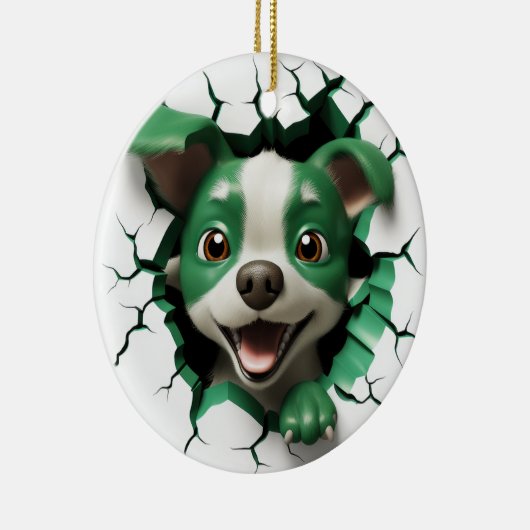 Groene en Witte Hond Peking Keramisch Ornament (Rechts)