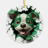 Groene en Witte Hond Peking Keramisch Ornament (Voorkant)