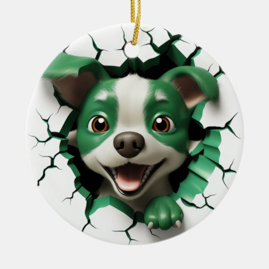 Groene en Witte Hond Peking Keramisch Ornament (Voorkant)
