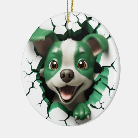 Groene en Witte Hond Peking Keramisch Ornament (Links)