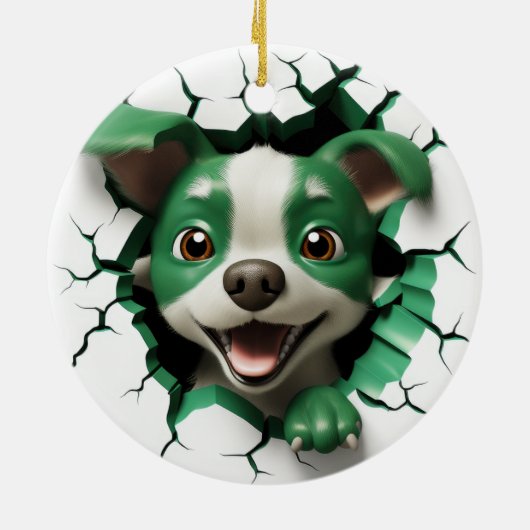 Groene en Witte Hond Peking Keramisch Ornament (Achterkant)