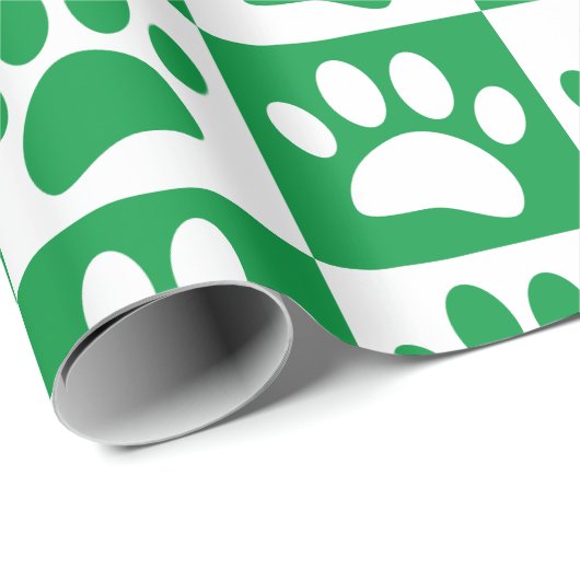 Groene en witte hondenpoten in pleinen op maat cadeaupapier (Rol Hoek)