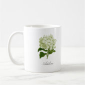 Groene en witte hortensia bloem en aangepaste naam koffiemok (Links)